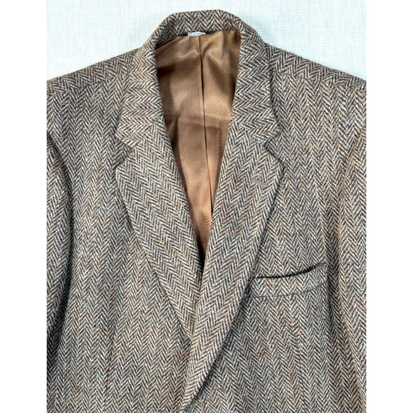 Vintage Harris Tweed Size 42 Brown White Herringbone Blazer - Picture 1 of 5